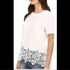 Equipment Femme Ivory Silk Lace Hem Top Small